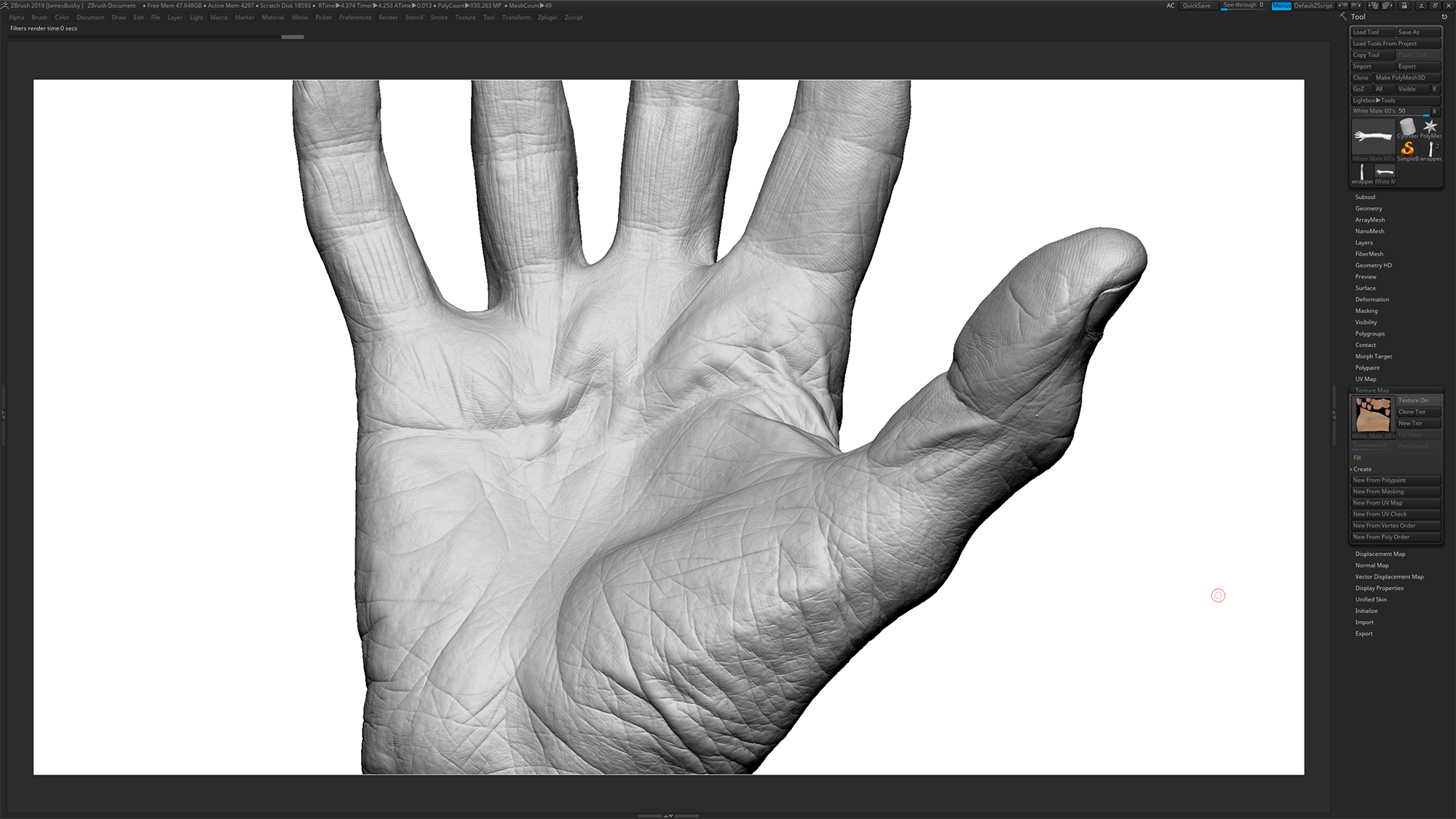 Zbrush 3D hand wrinkles